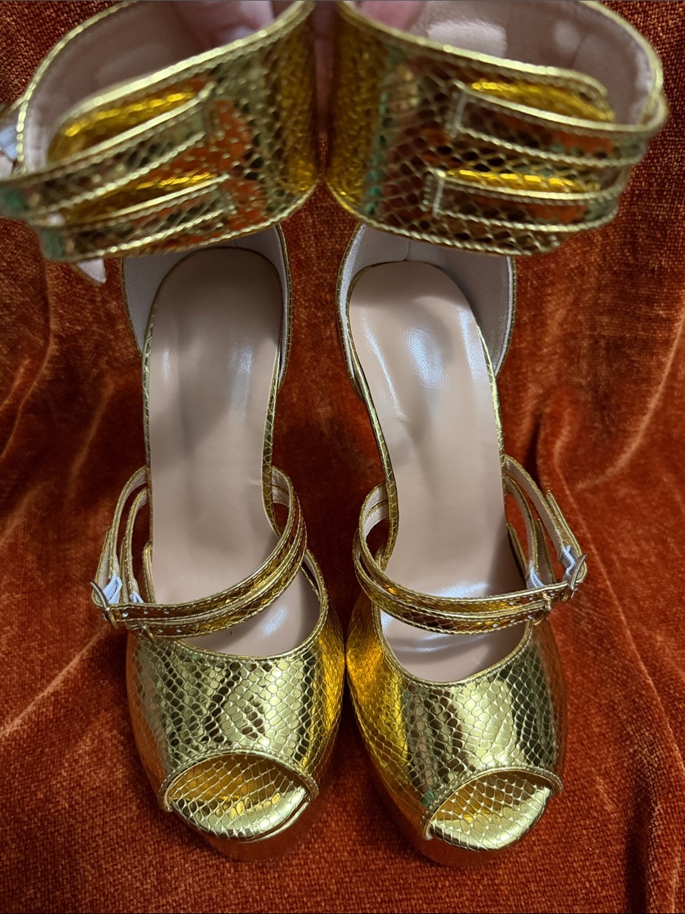 Gold Metallic Platform Ankle-Strap High Heels | 38 - Picture 6 of 12